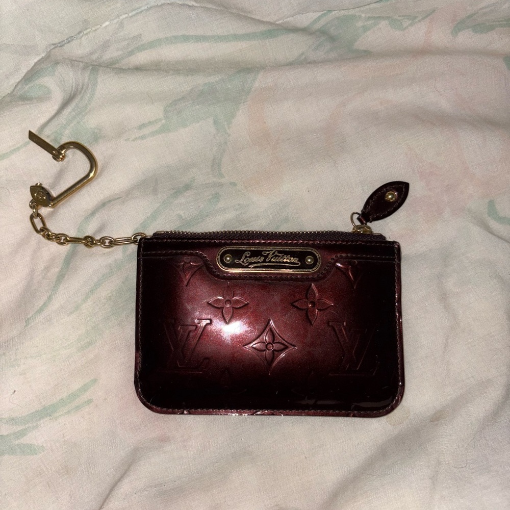 Louis Vuitton Dark Red Monogram Pouch with Gold Chain